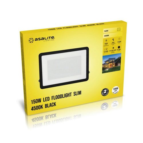  LED spotlight, 150W, 13500 lm, slim, black, natural white, IP65, Asalite