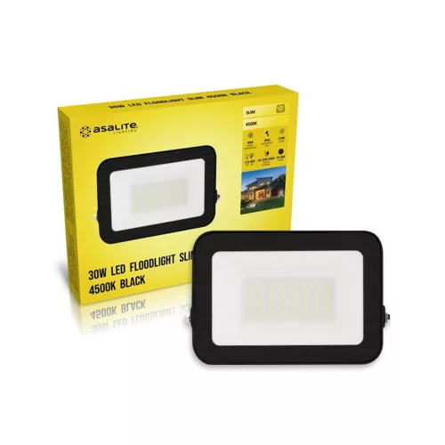  LED spotlight, 30W, 2700 lm, slim, black, natural white, IP65, Asalite