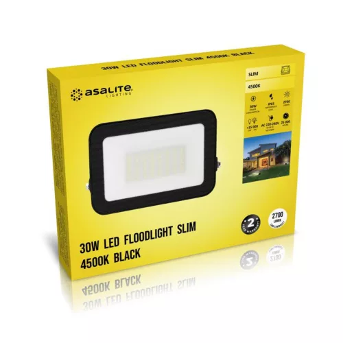  LED spotlight, 30W, 2700 lm, slim, black, natural white, IP65, Asalite