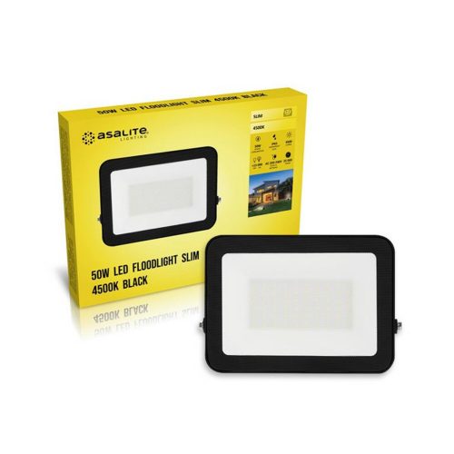  LED spotlight, 50W, 4500 lm, slim, black, natural white, IP65, Asalite