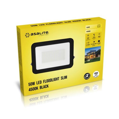  LED spotlight, 50W, 4500 lm, slim, black, natural white, IP65, Asalite