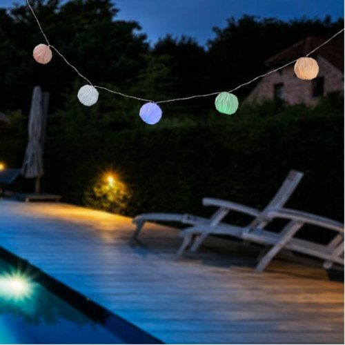  LED string lights, outdoor, solar, lantern, 10 pcs, RGB, IP44, EGLO, 48846