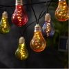  LED string lights, outdoor, solar-powered, colorful bulb shape, 10 pcs, warm white, IP44, EGLO, 48877