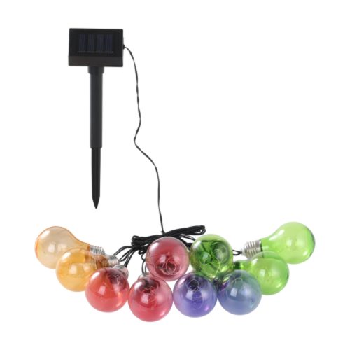 LED string lights, outdoor, solar-powered, colorful bulb shape, 10 pcs, warm white, IP44, EGLO, 48877
