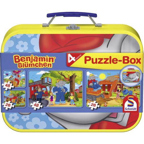Benjamin the Elephant in a metal suitcase, 2x26,2x48 pcs (55594) Children's puzzle