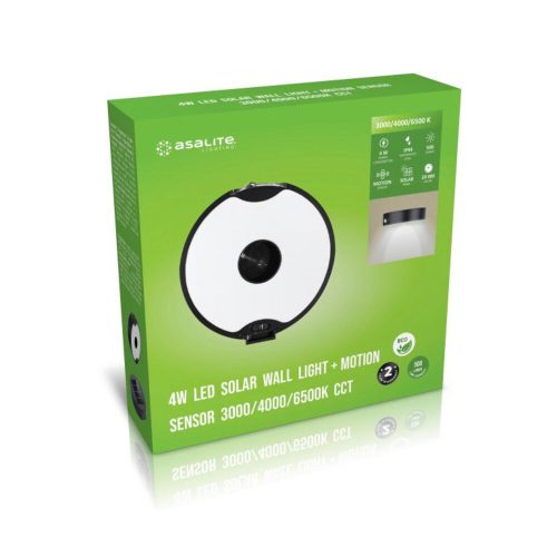 Asalite LED Solar Outdoor Lamp IP44 4W (500 lumens) Black + Sensor CCT