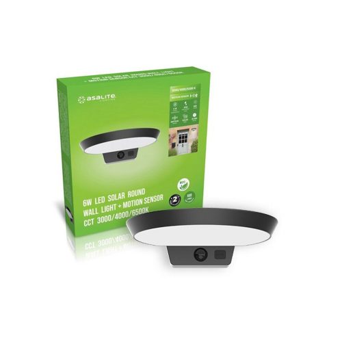 Asalite LED Solar Outdoor Lamp IP54 6W CCT (600 lumen) Round + Sensor