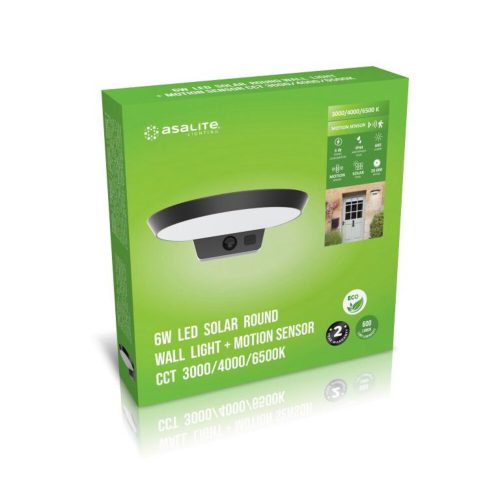 Asalite LED Solar Outdoor Lamp IP54 6W CCT (600 lumen) Round + Sensor