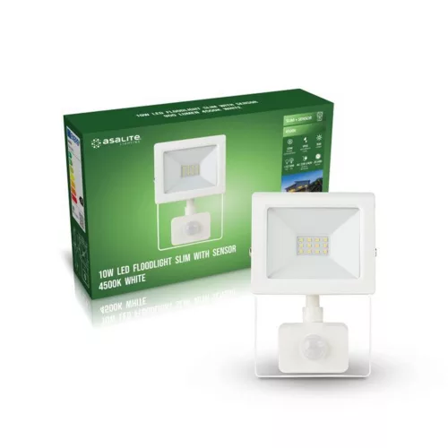 Asalite LED White Spotlight Slim 10W 4500K (900 lumens) + Motion Sensor