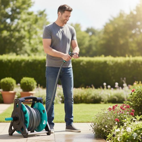 LUARO pistol garden hose retractor stand 30m