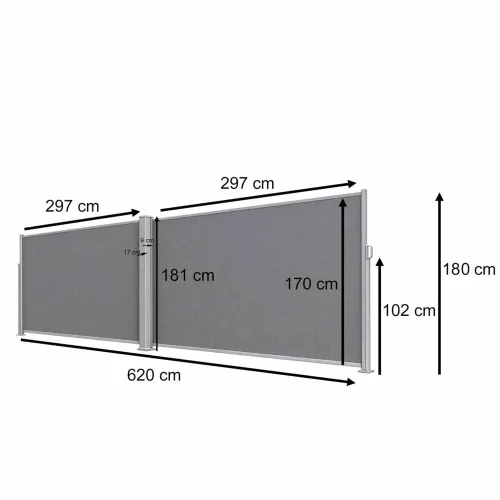 LUARO Side terrace awning 180x600cm grey
