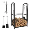 Metal firewood rack with accessories