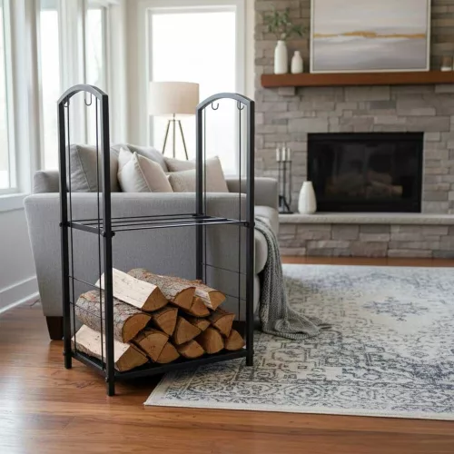 Metal firewood rack with accessories