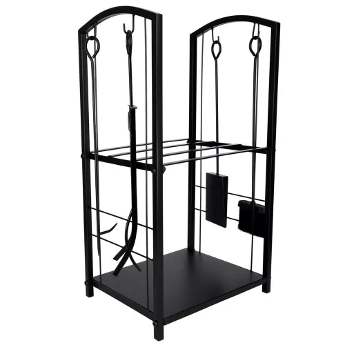 Metal firewood rack with accessories