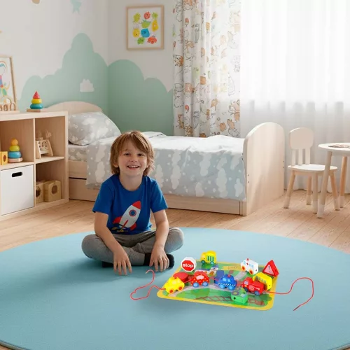 Wooden blocks for threading board cars