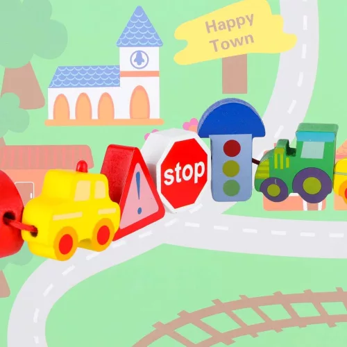 Wooden blocks for threading board cars