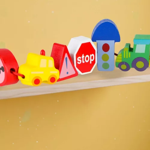 Wooden blocks for threading board cars
