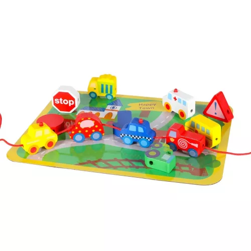 Wooden blocks for threading board cars