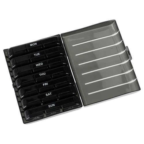 Medicine pill organiser container black