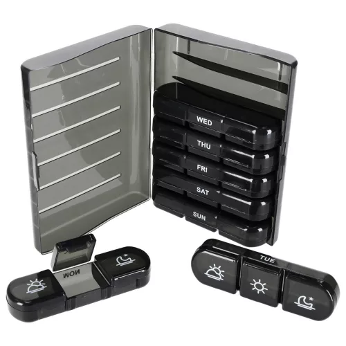 Medicine pill organiser container black
