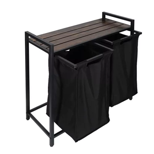 Rustic laundry basket with shelf top 2 compartments