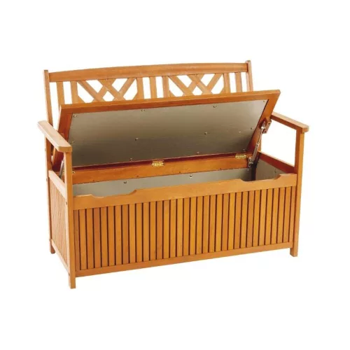 Orlando bench with storage made of eucalyptus wood