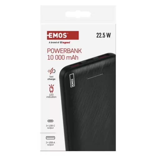 EMOS Powerbank AlphaQ3, 10 000 mAh, 22,5 W, fekete