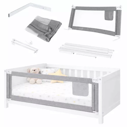 Safety gate barrier for bed 160cm grey