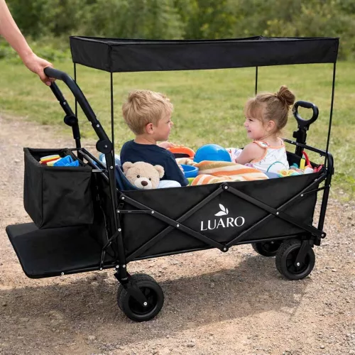 Folding touring trolley with canopy black