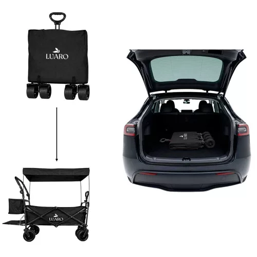 Folding touring trolley with canopy black
