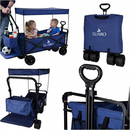 Travel trolley foldable with canopy navy blue