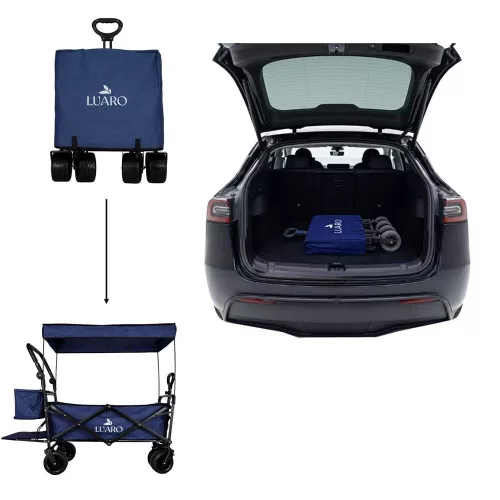 Travel trolley foldable with canopy navy blue