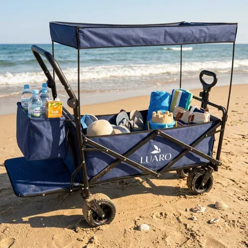 Travel trolley foldable with canopy navy blue