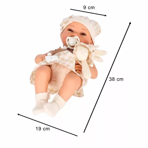 Baby doll in carrier with mascot beige