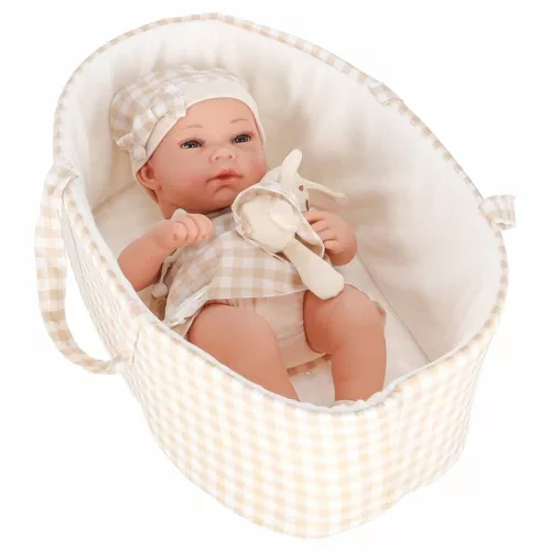 Baby doll in carrier with mascot beige