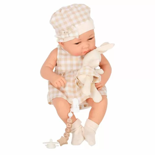 Baby doll in carrier with mascot beige