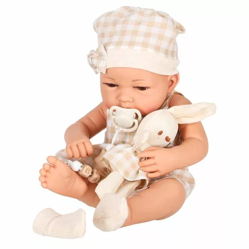 Baby doll in carrier with mascot beige