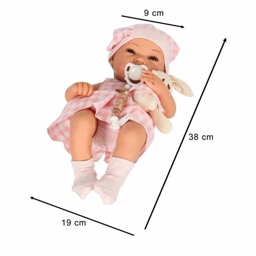 Baby doll in carrier with mascot pink