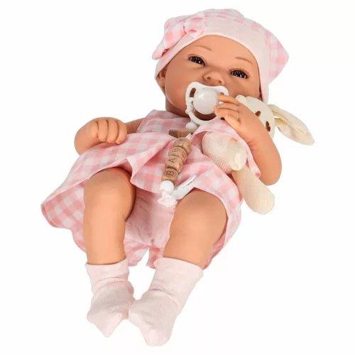 Baby doll in carrier with mascot pink