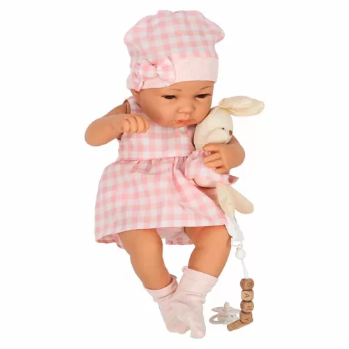 Baby doll in carrier with mascot pink