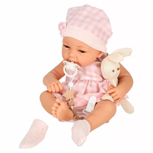 Baby doll in carrier with mascot pink
