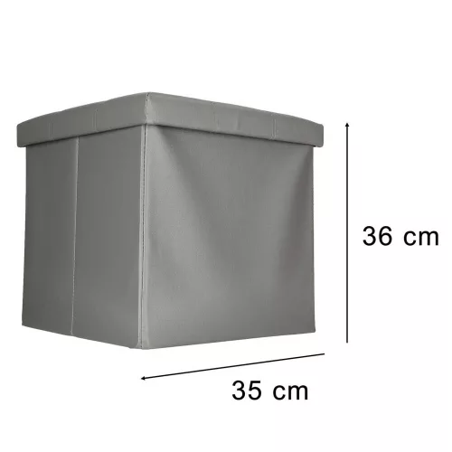 Folding pouffe with storage leather 38x38x38cm grey