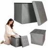 Folding pouffe with storage leather 38x38x38cm grey