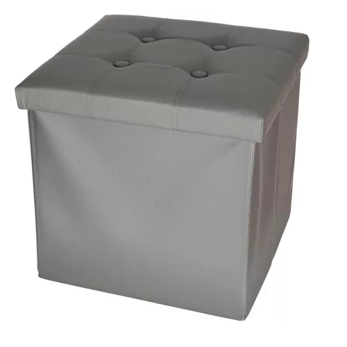Folding pouffe with storage leather 38x38x38cm grey