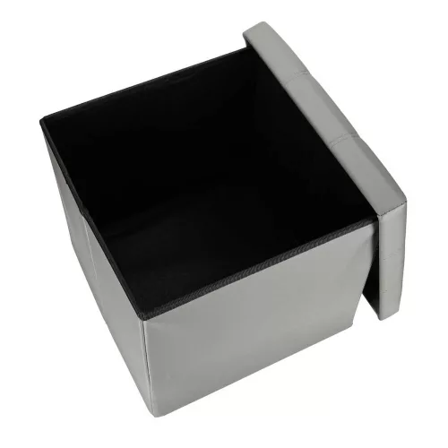 Folding pouffe with storage leather 38x38x38cm grey