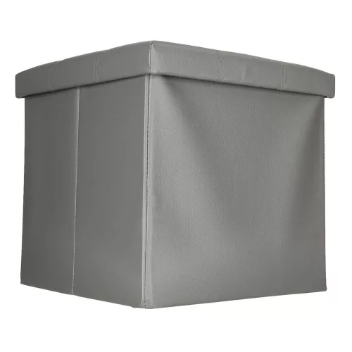 Folding pouffe with storage leather 38x38x38cm grey