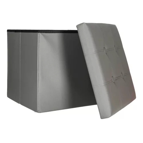 Folding pouffe with storage leather 38x38x38cm grey