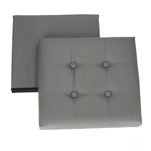 Folding pouffe with storage leather 38x38x38cm grey