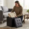 Folding pouffe with storage leather 38x38x38cm black