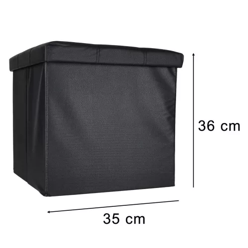 Folding pouffe with storage leather 38x38x38cm black